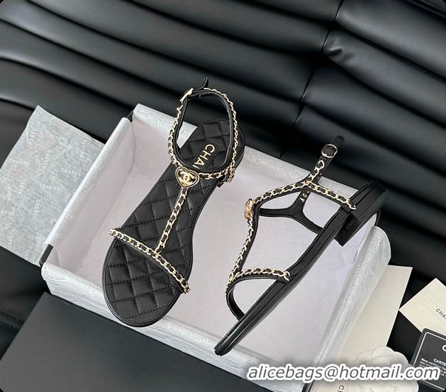 Good Product Chanel Beige Lambskin Chain CC Logo Thong Sandals Black 60702502