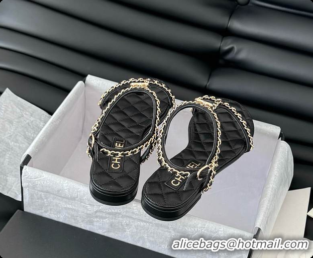 Good Product Chanel Beige Lambskin Chain CC Logo Thong Sandals Black 60702502