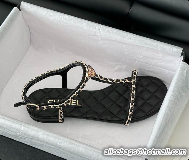 Good Product Chanel Beige Lambskin Chain CC Logo Thong Sandals Black 60702502