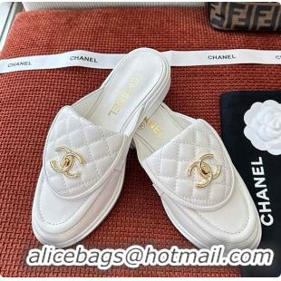 Buy Luxury Chanel Quilted Double C Buckle Mule Slippers White 60702503