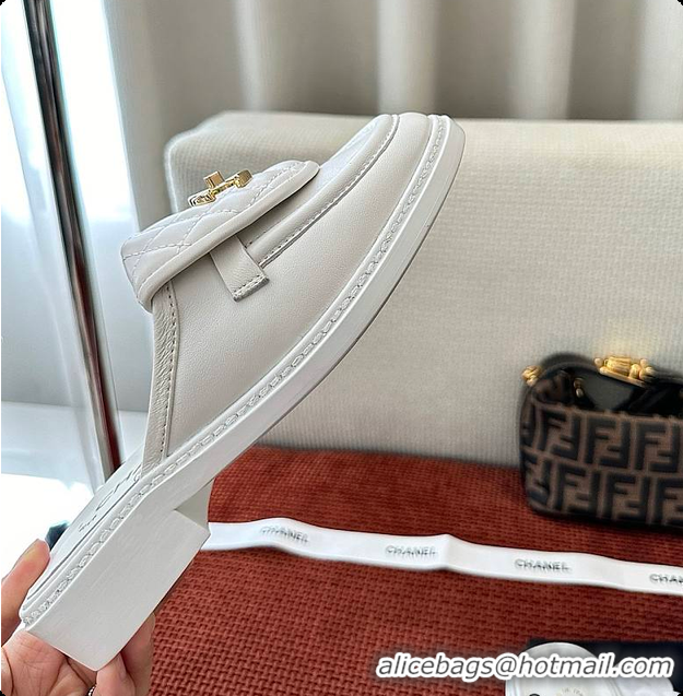 Buy Luxury Chanel Quilted Double C Buckle Mule Slippers White 60702503
