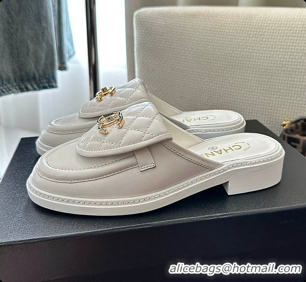 Buy Luxury Chanel Quilted Double C Buckle Mule Slippers White 60702503