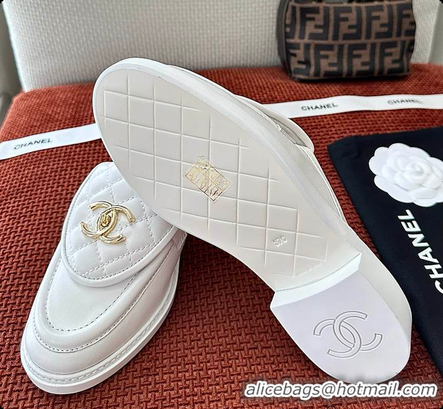 Buy Luxury Chanel Quilted Double C Buckle Mule Slippers White 60702503