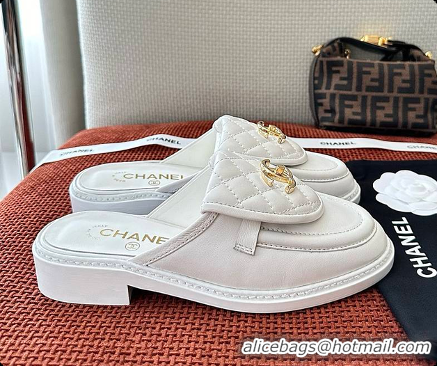 Buy Luxury Chanel Quilted Double C Buckle Mule Slippers White 60702503