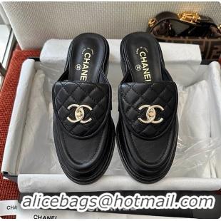 Good Quality Chanel Quilted Double C Buckle Mule Slippers Black 60702503