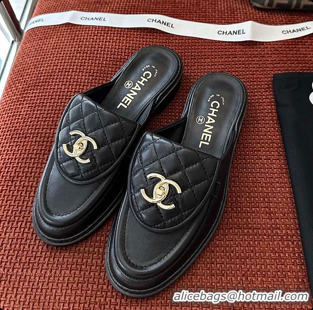 Good Quality Chanel Quilted Double C Buckle Mule Slippers Black 60702503