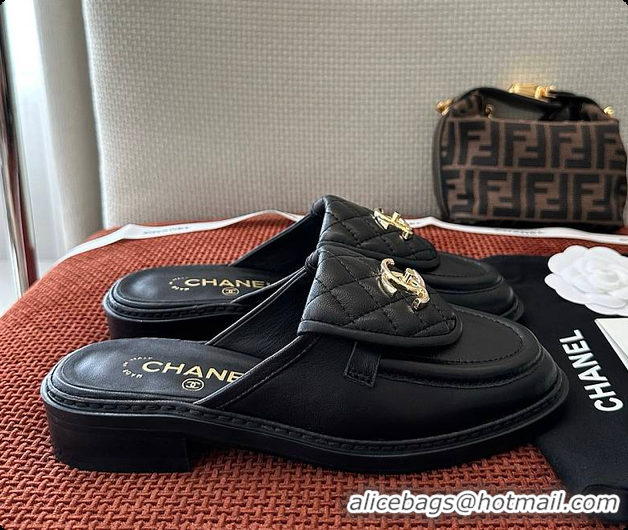 Good Quality Chanel Quilted Double C Buckle Mule Slippers Black 60702503
