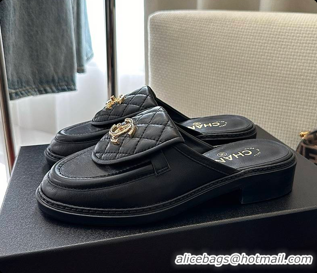 Good Quality Chanel Quilted Double C Buckle Mule Slippers Black 60702503