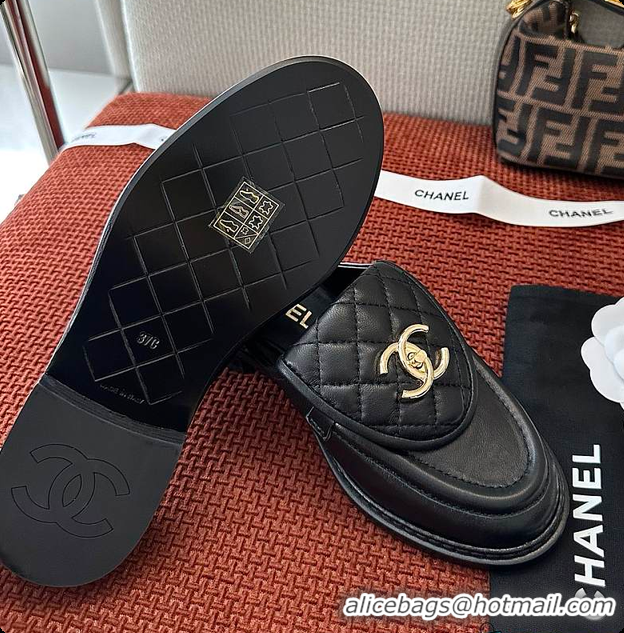 Good Quality Chanel Quilted Double C Buckle Mule Slippers Black 60702503