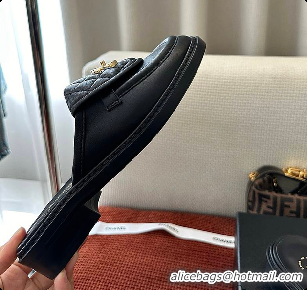 Good Quality Chanel Quilted Double C Buckle Mule Slippers Black 60702503