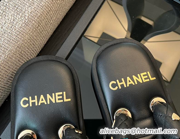 Hot Style Chanel Coco Beach Quilted Leather Thong Sandals Black 60702505