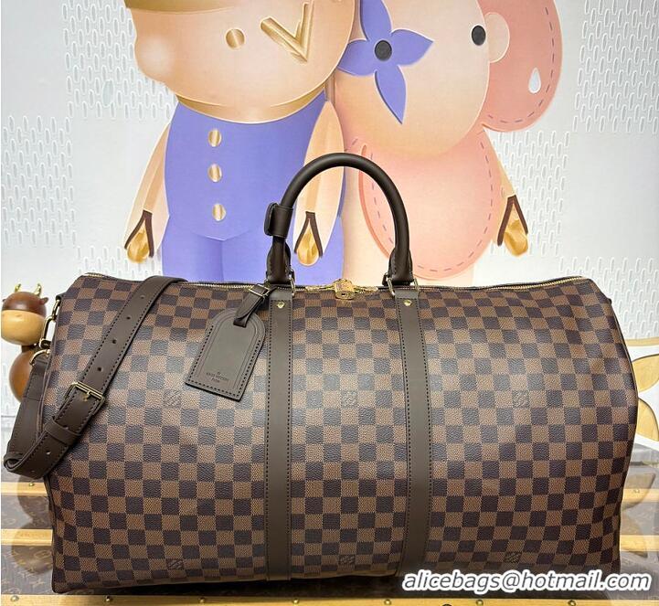 Buy Discount Louis Vuitton Damier Ebene Canvas Keepall Bandouliere 55 Bag N41414