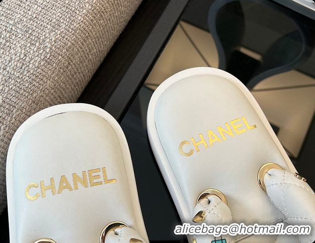 Top Grade Chanel Coco Beach Quilted Leather Thong Sandals White 60702601