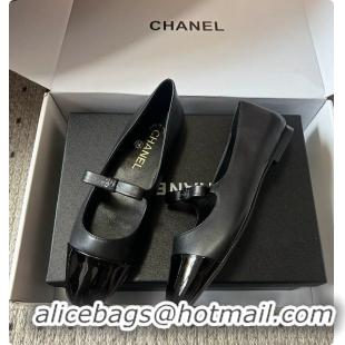 Charming Chanel Mary Jane Bicolor Patent Cap-Toe Shoes Black 60702601
