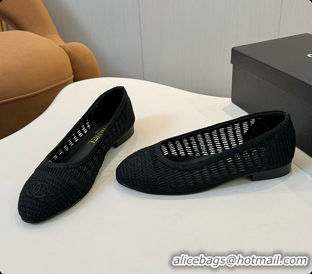 Best Product Chanel Spring-Summer 25P Raphia Ballet Flats in Noir 60702602