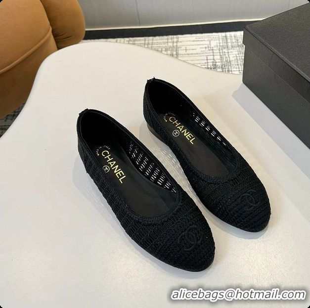 Best Product Chanel Spring-Summer 25P Raphia Ballet Flats in Noir 60702602