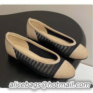 Good Product Chanel Spring-Summer 25P Raphia Ballet Flats in Noir/Beige 60702603