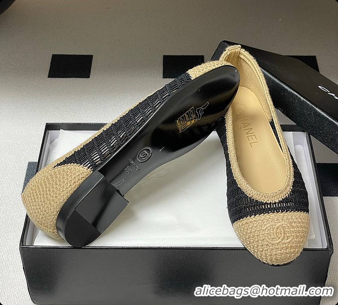 Good Product Chanel Spring-Summer 25P Raphia Ballet Flats in Noir/Beige 60702603