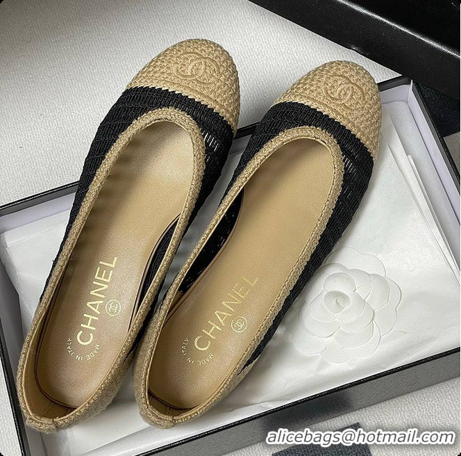 Good Product Chanel Spring-Summer 25P Raphia Ballet Flats in Noir/Beige 60702603