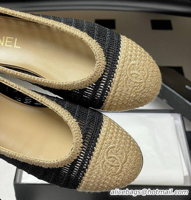 Good Product Chanel Spring-Summer 25P Raphia Ballet Flats in Noir/Beige 60702603