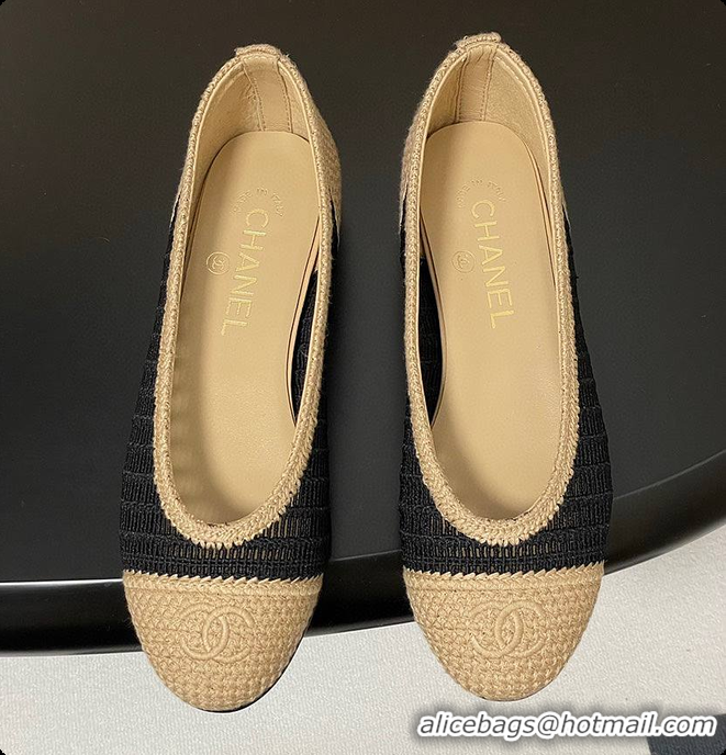Good Product Chanel Spring-Summer 25P Raphia Ballet Flats in Noir/Beige 60702603