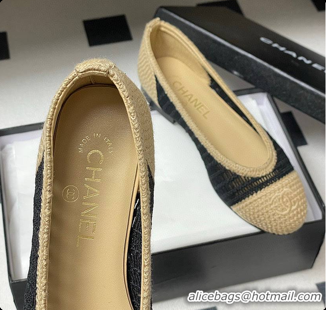 Good Product Chanel Spring-Summer 25P Raphia Ballet Flats in Noir/Beige 60702603
