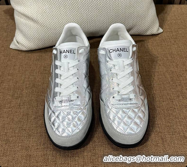 Good Quality Chanel Trainers Shiny Calfskin, Calfskin & Suede Calfskin Silver & White 60702604