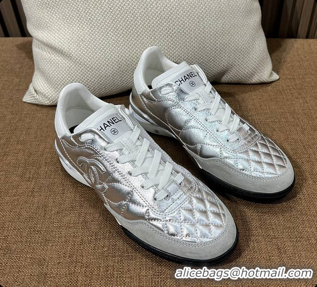Good Quality Chanel Trainers Shiny Calfskin, Calfskin & Suede Calfskin Silver & White 60702604