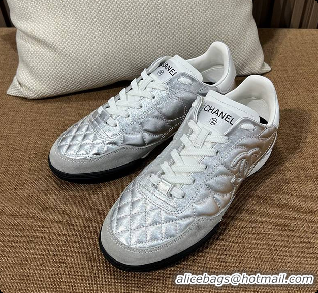 Good Quality Chanel Trainers Shiny Calfskin, Calfskin & Suede Calfskin Silver & White 60702604
