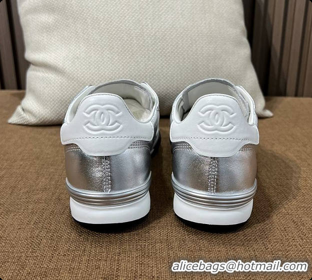Good Quality Chanel Trainers Shiny Calfskin, Calfskin & Suede Calfskin Silver & White 60702604