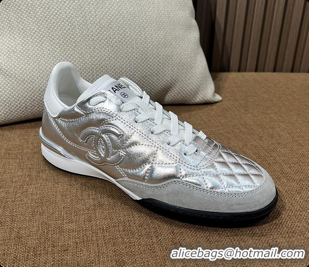 Good Quality Chanel Trainers Shiny Calfskin, Calfskin & Suede Calfskin Silver & White 60702604