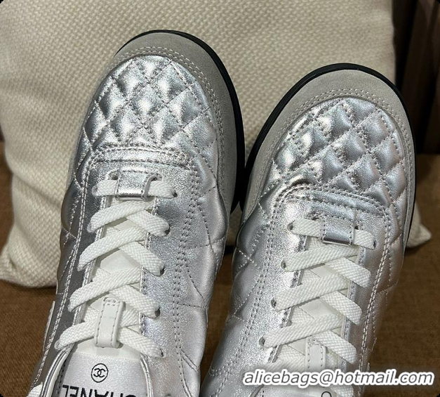 Good Quality Chanel Trainers Shiny Calfskin, Calfskin & Suede Calfskin Silver & White 60702604