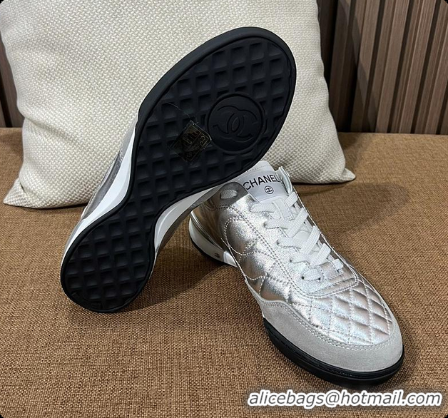 Good Quality Chanel Trainers Shiny Calfskin, Calfskin & Suede Calfskin Silver & White 60702604
