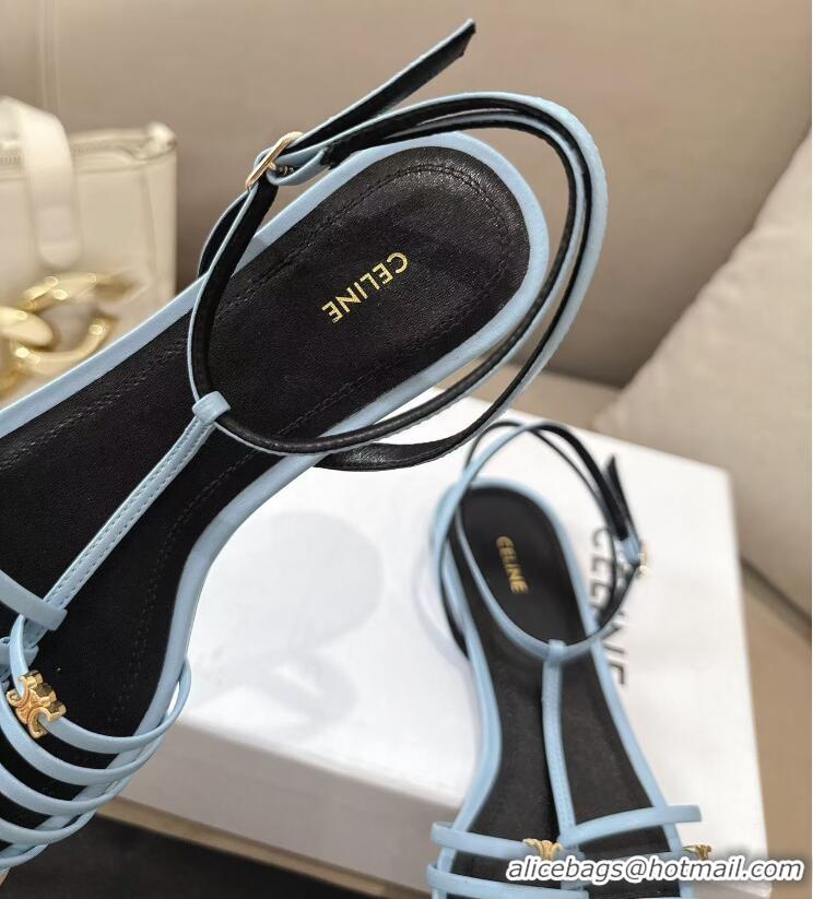​Best Price Celine Cage Flat Sandal In Goatskin CE6534 Sky Blue/Black 2026