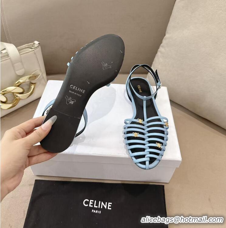 ​Best Price Celine Cage Flat Sandal In Goatskin CE6534 Sky Blue/Black 2026