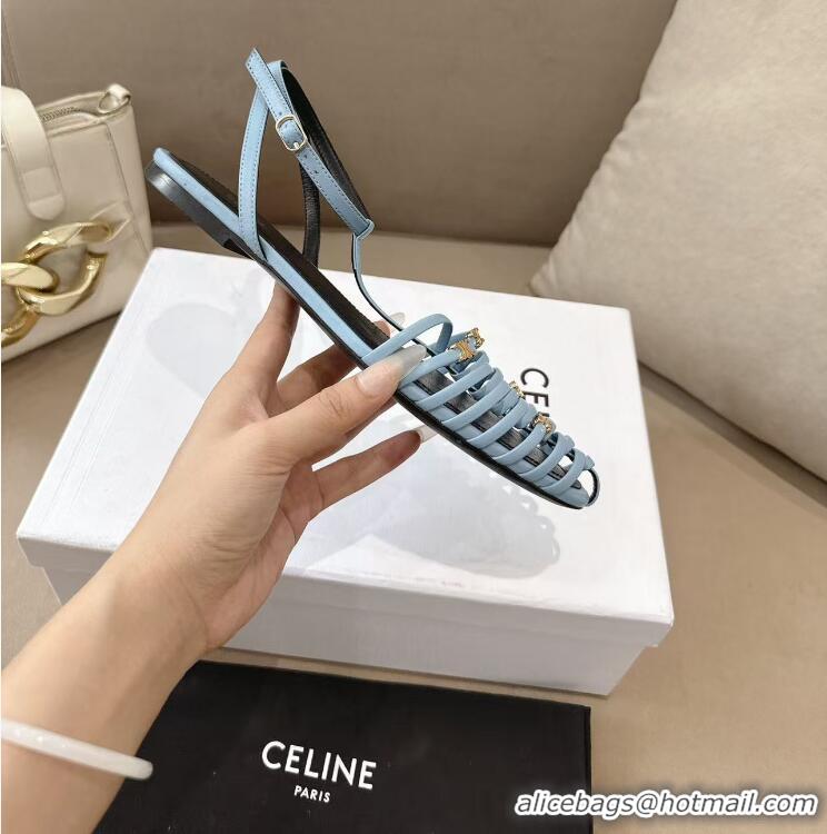 ​Best Price Celine Cage Flat Sandal In Goatskin CE6534 Sky Blue/Black 2026