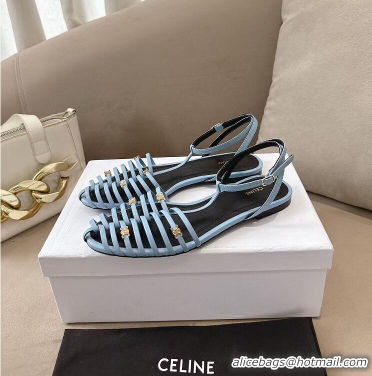 ​Best Price Celine Cage Flat Sandal In Goatskin CE6534 Sky Blue/Black 2026