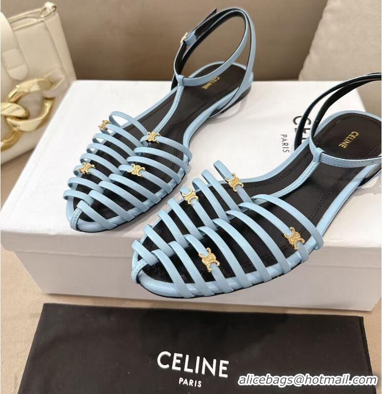 ​Best Price Celine Cage Flat Sandal In Goatskin CE6534 Sky Blue/Black 2026