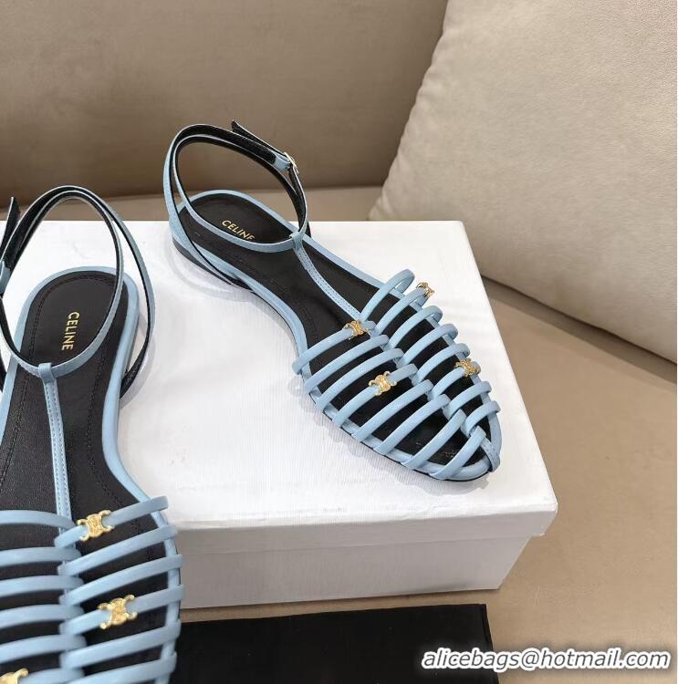 ​Best Price Celine Cage Flat Sandal In Goatskin CE6534 Sky Blue/Black 2026
