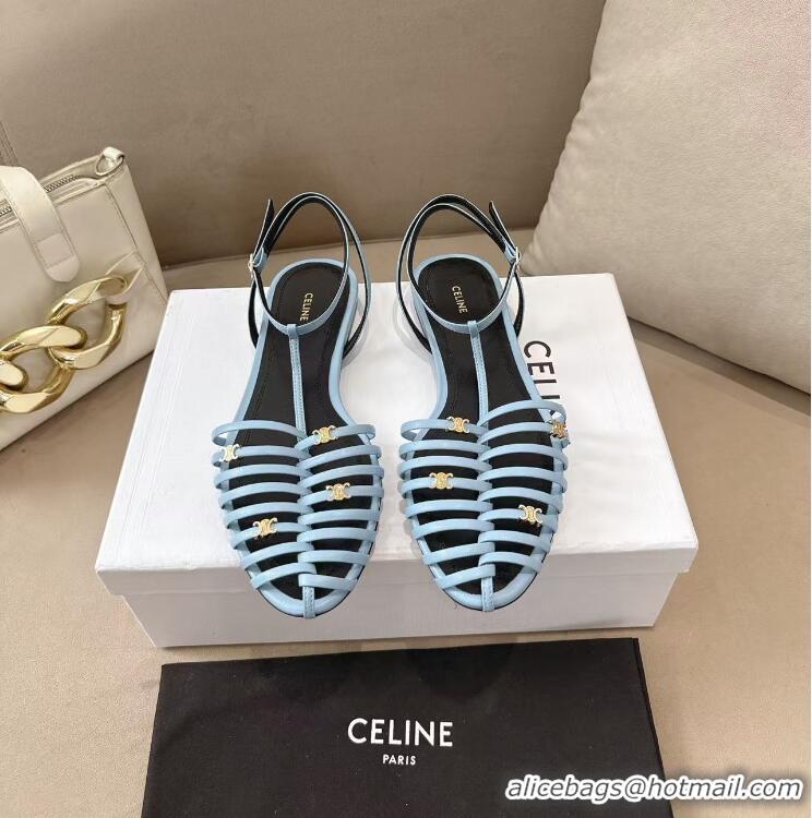 ​Best Price Celine Cage Flat Sandal In Goatskin CE6534 Sky Blue/Black 2026