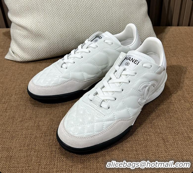 Shop Duplicate Chanel Trainers Shiny Calfskin, Calfskin & Suede Calfskin White 60702604