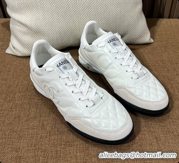 Shop Duplicate Chanel Trainers Shiny Calfskin, Calfskin & Suede Calfskin White 60702604