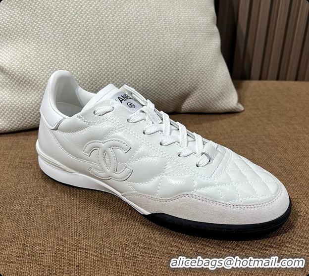 Shop Duplicate Chanel Trainers Shiny Calfskin, Calfskin & Suede Calfskin White 60702604