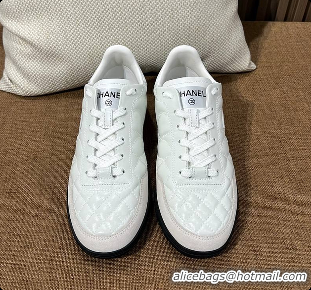 Shop Duplicate Chanel Trainers Shiny Calfskin, Calfskin & Suede Calfskin White 60702604