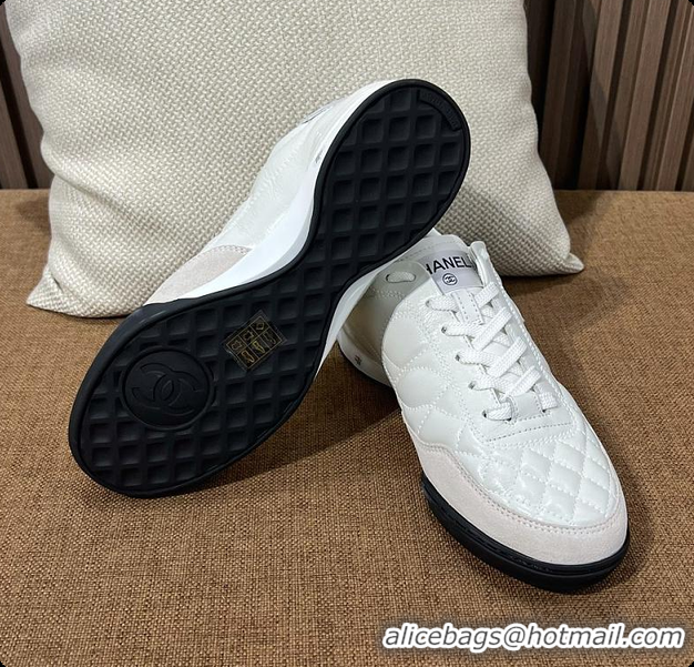 Shop Duplicate Chanel Trainers Shiny Calfskin, Calfskin & Suede Calfskin White 60702604
