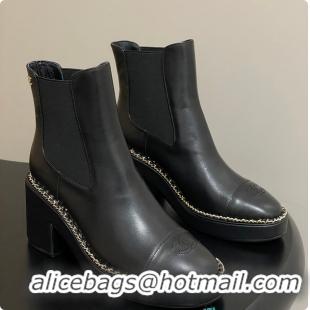 Top Design Chanel Black Cap-toe Ankle Boots With Chain Trim 60702606