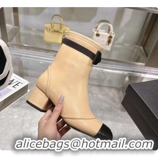 Duplicate Chanel Bow Detail Cap-Toe Ankle Boots Beige/Black 60702607