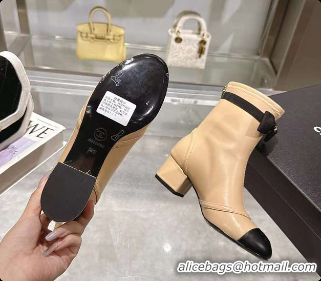 Duplicate Chanel Bow Detail Cap-Toe Ankle Boots Beige/Black 60702607
