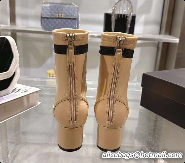 Duplicate Chanel Bow Detail Cap-Toe Ankle Boots Beige/Black 60702607