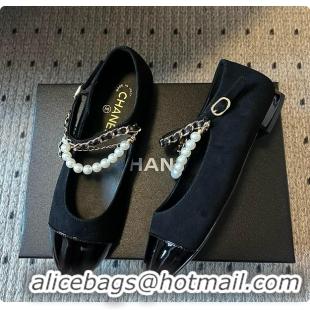 Buy Discount Chanel Mary Janes Lambskin, Patent calfskin, Faux Pearls Black 60702609